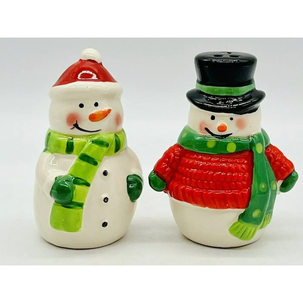 Celebrations By Mikasa Snowmen Salt Pepper Shakers Hand‎ Painted Ceramic Winter